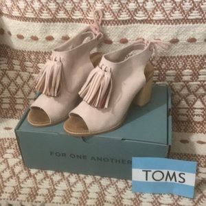 Toms pale pink suede w/ tassels & back tie. Worn once! Box & sticker. Gorgeous!